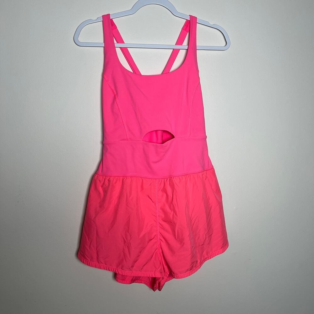 Free People Movement Righteous Runsie Neon Pink Romper Tennis Feminine Coquette